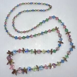 1950s vintage 40" rainbow glass aurora borealis AB graduated beaded necklace